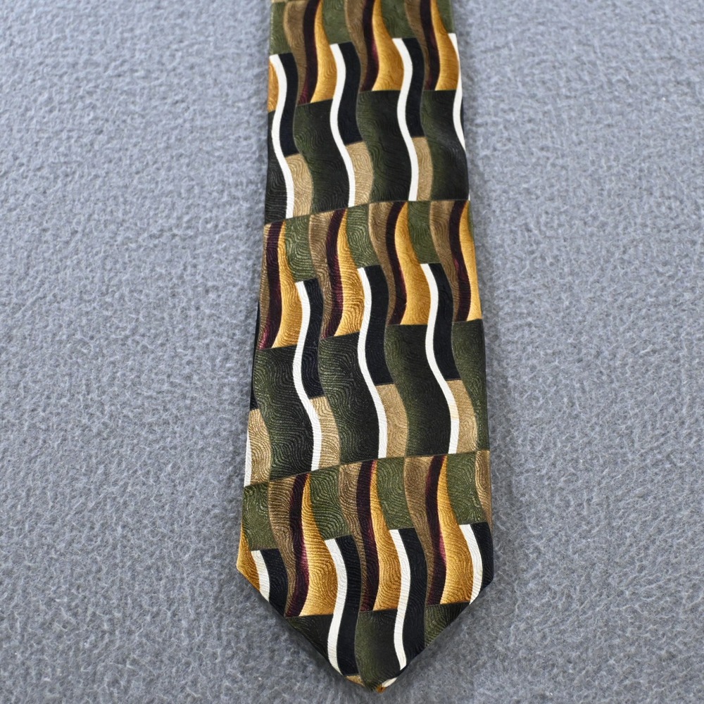 Stonehenge Mens Cocktail Collection Scotch Silk Tie OS Green Gold Abstract 90s